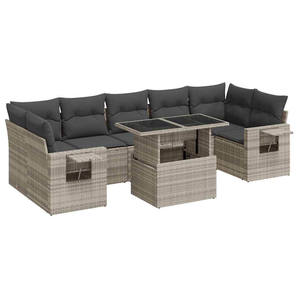 Set Divano da Giardino 8pz con Cuscini Grigio Chiaro Polyrattan | homemem39
