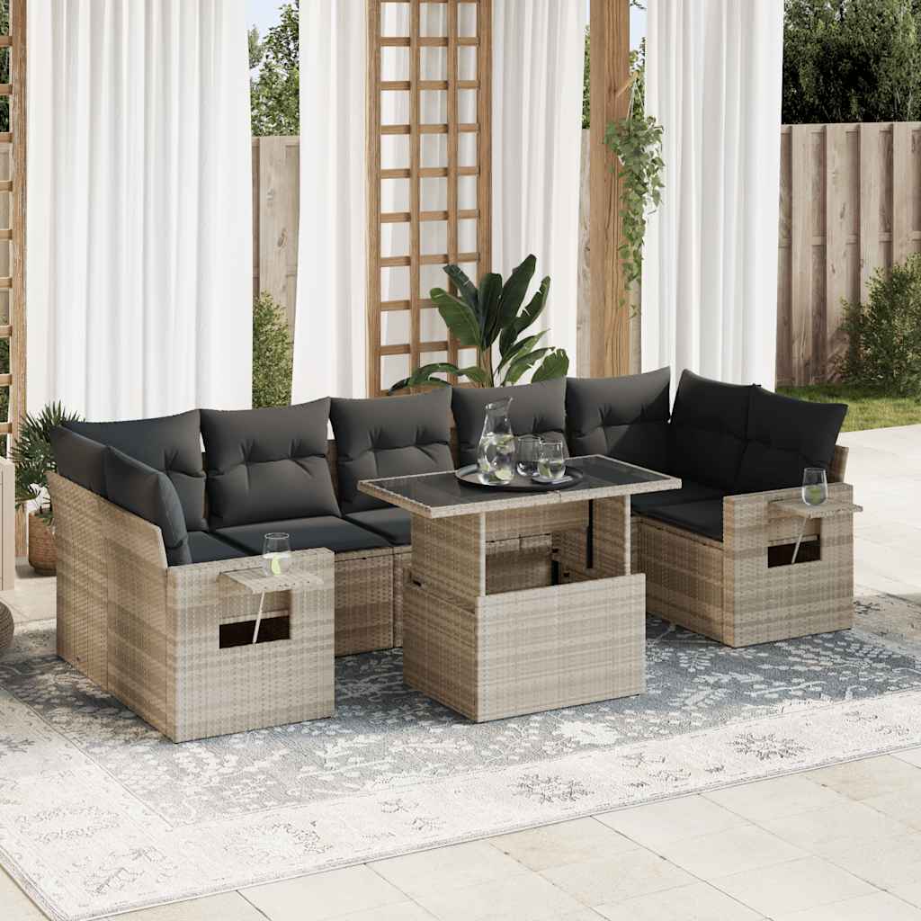 Set Divano da Giardino 8pz con Cuscini Grigio Chiaro Polyrattan - homemem39