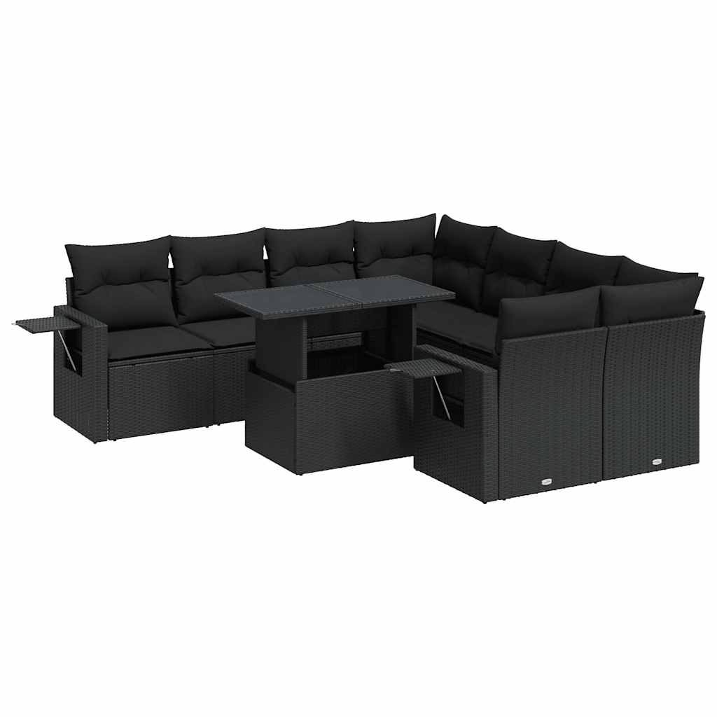 Set Divani da Giardino 9 pz con Cuscini Nero in Polyrattan | homemem39