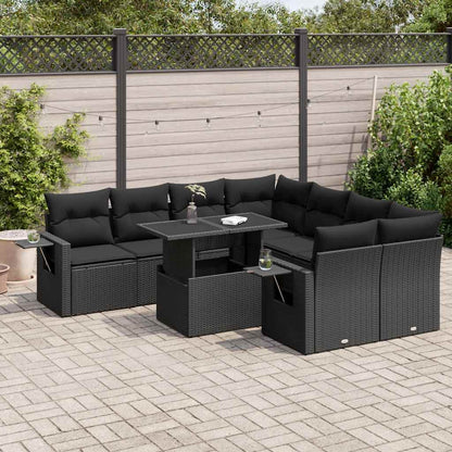 Set Divani da Giardino 9 pz con Cuscini Nero in Polyrattan | homemem39