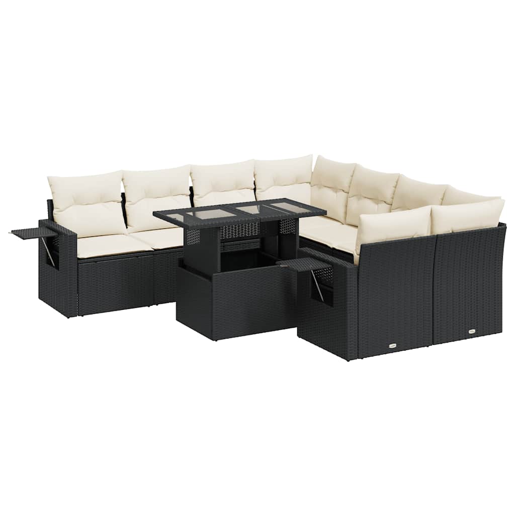 Set Divani da Giardino 9 pz con Cuscini Nero in Polyrattan - homemem39