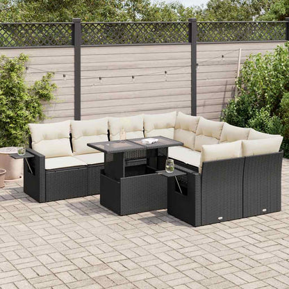 Set Divani da Giardino 9 pz con Cuscini Nero in Polyrattan | homemem39