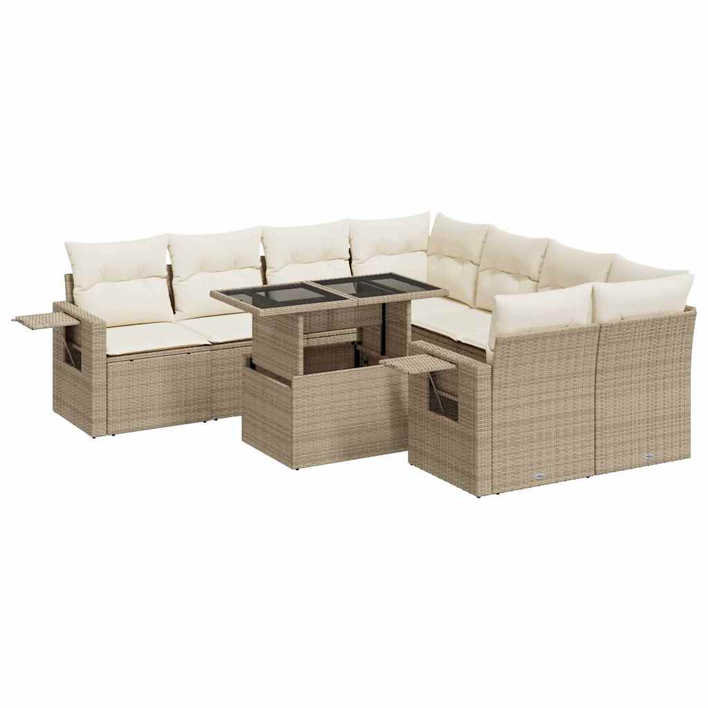Set Divano da Giardino 9 pz con Cuscini Beige in Polyrattan | homemem39