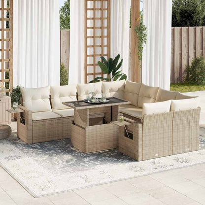 Set Divano da Giardino 9 pz con Cuscini Beige in Polyrattan | homemem39