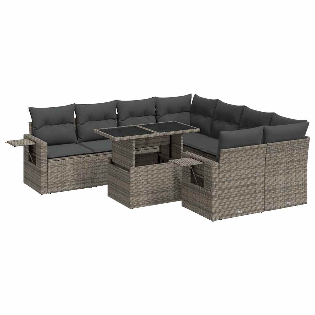 Set Divano da Giardino 9 pz con Cuscini Grigio in Polyrattan - homemem39