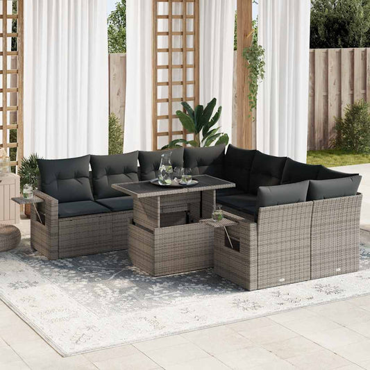 Set Divano da Giardino 9 pz con Cuscini Grigio in Polyrattan - homemem39