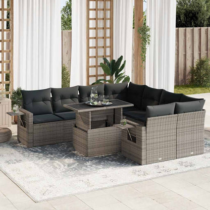 Set Divano da Giardino 9 pz con Cuscini Beige in Polyrattan