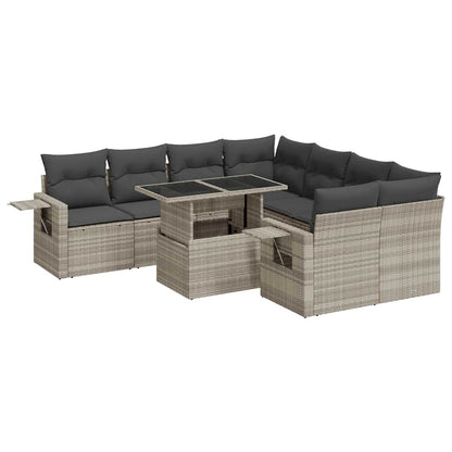 Set Divano da Giardino 9pz con Cuscini Grigio Chiaro Polyrattan - homemem39