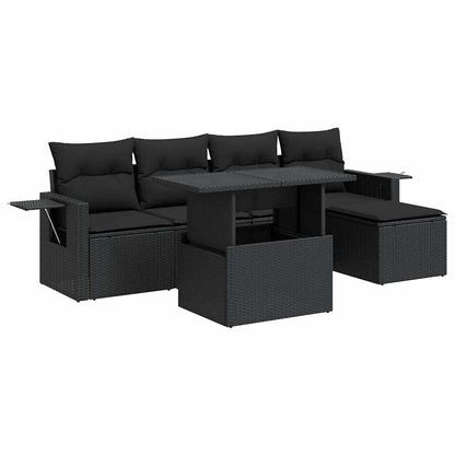 Set Divano da Giardino 6 pz con Cuscini Nero in Polyrattan | homemem39