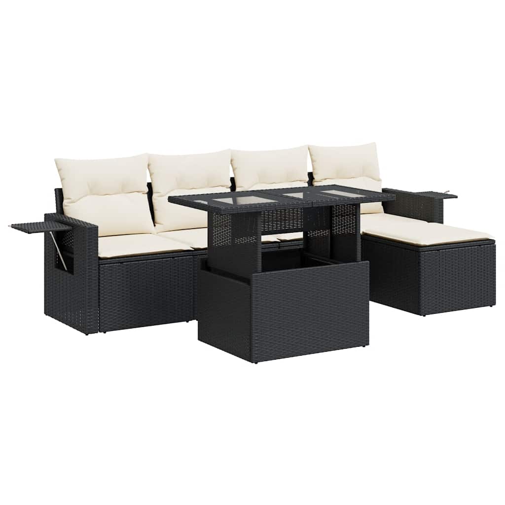Set Divano da Giardino 6 pz con Cuscini Nero in Polyrattan - homemem39
