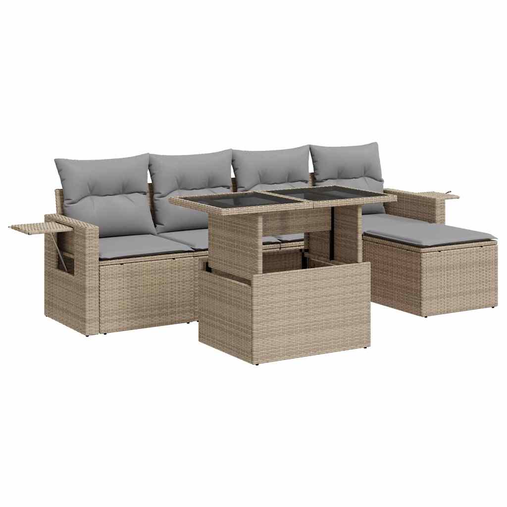 Set Divano da Giardino 6 pz con Cuscini Beige in Polyrattan - homemem39
