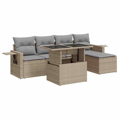 Set Divano da Giardino 6 pz con Cuscini Beige in Polyrattan - homemem39