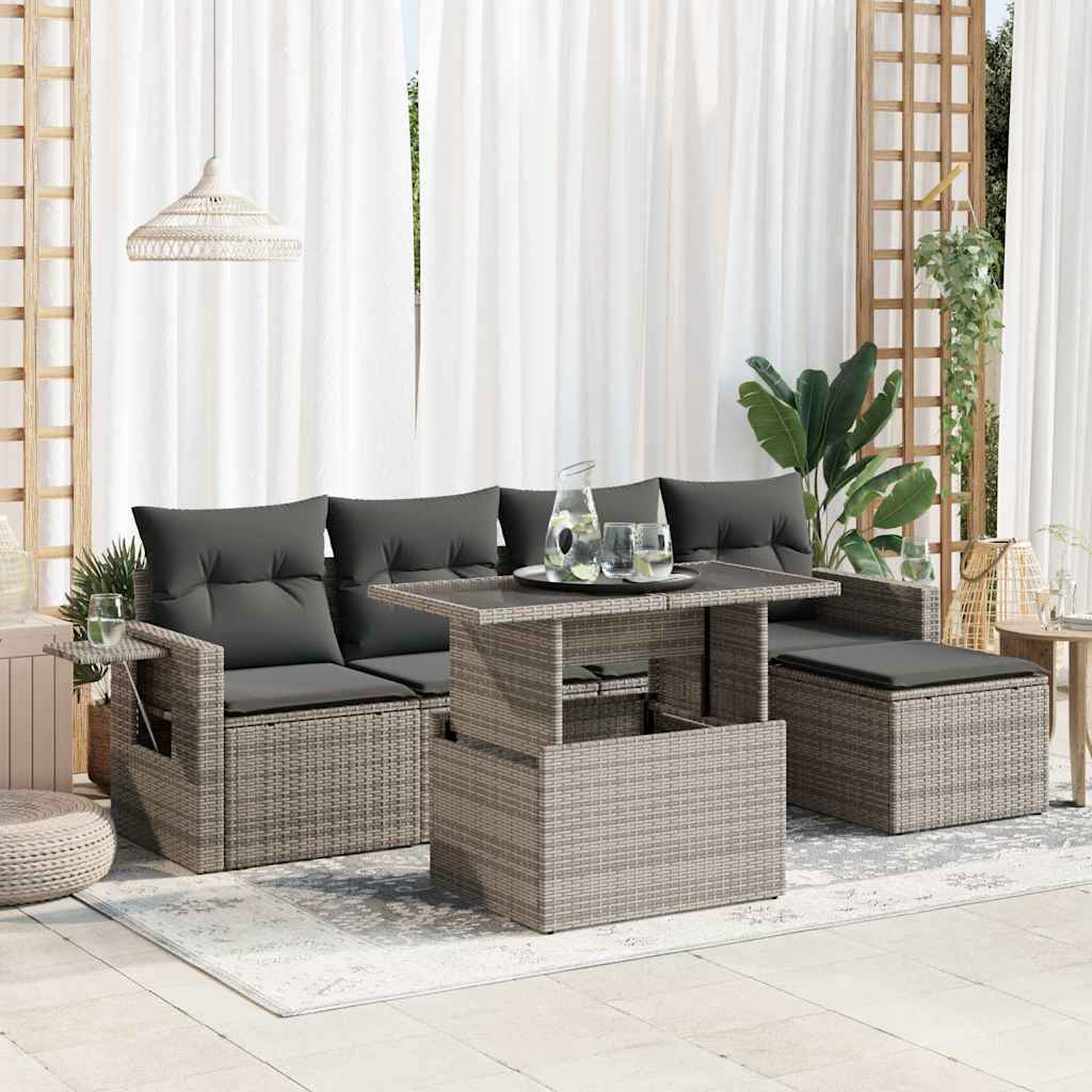 Set Divano da Giardino 6 pz con Cuscini Grigio in Polyrattan | homemem39