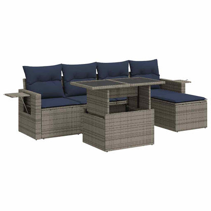 Set Divano da Giardino 6 pz con Cuscini Grigio Polyrattan Acacia | homemem39