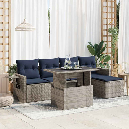 Set Divano da Giardino 6 pz con Cuscini Grigio Polyrattan Acacia | homemem39