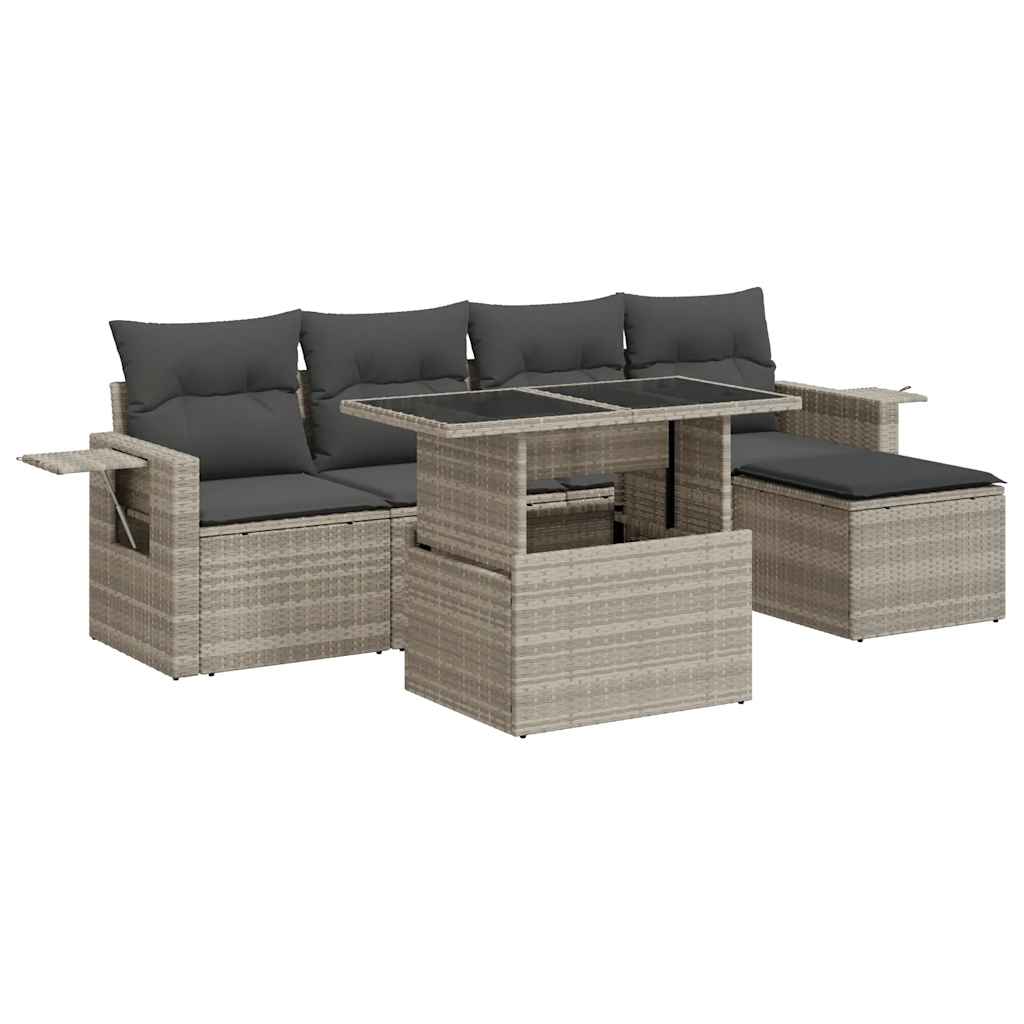Set Divano da Giardino 6pz con Cuscini Grigio Chiaro Polyrattan - homemem39