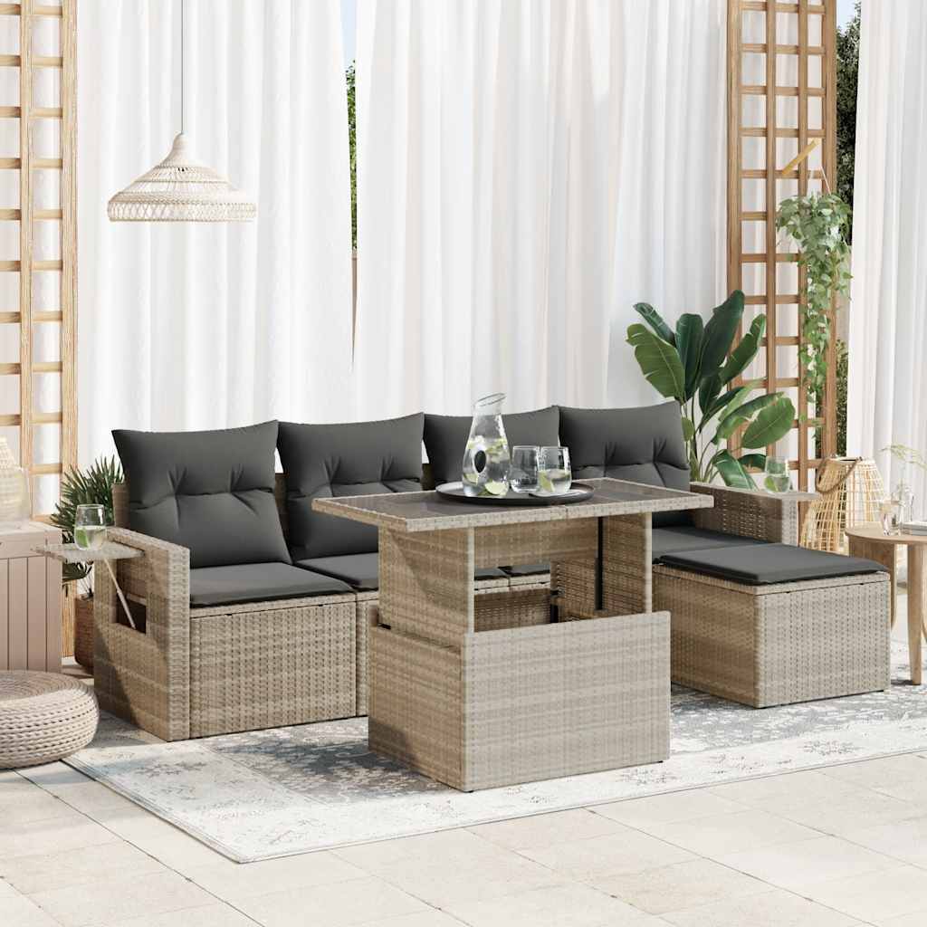 Set Divano da Giardino 6pz con Cuscini Grigio Chiaro Polyrattan - homemem39