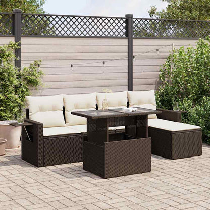 Set Divano da Giardino 6 pz con Cuscini Marrone in Polyrattan | homemem39
