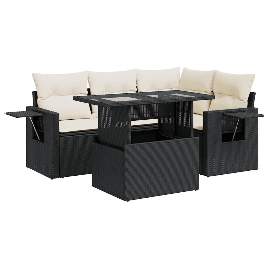 Set Divani da Giardino 5 pz con Cuscini in Polyrattan Nero - homemem39