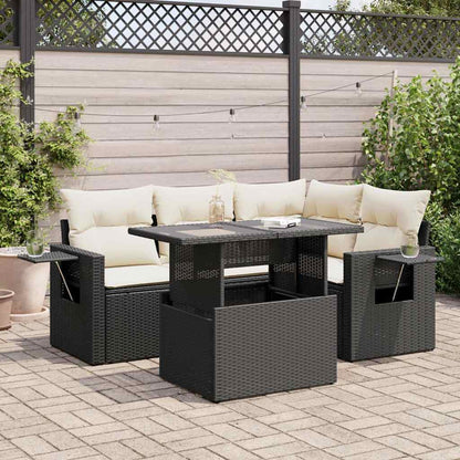 Set Divani da Giardino 5 pz con Cuscini in Polyrattan Nero - homemem39