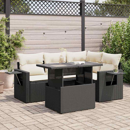 Set Divani da Giardino 5 pz con Cuscini in Polyrattan Nero - homemem39