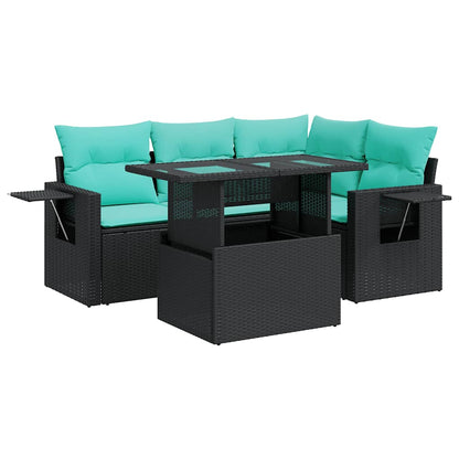 Set Divano da Giardino 5 pz Cuscini Nero Polyrattan e Acacia | homemem39