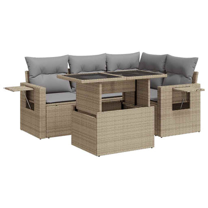 Set Divano da Giardino 5 pz con Cuscini Beige in Polyrattan | homemem39