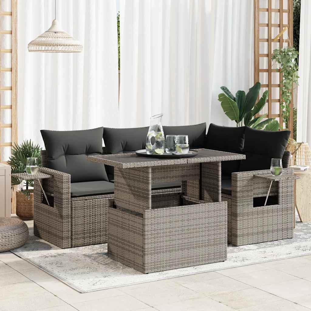 Set Divano da Giardino 5 pz con Cuscini Beige in Polyrattan