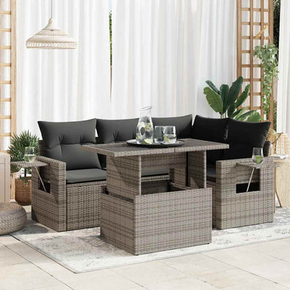 Set Divano da Giardino 5 pz con Cuscini Beige in Polyrattan