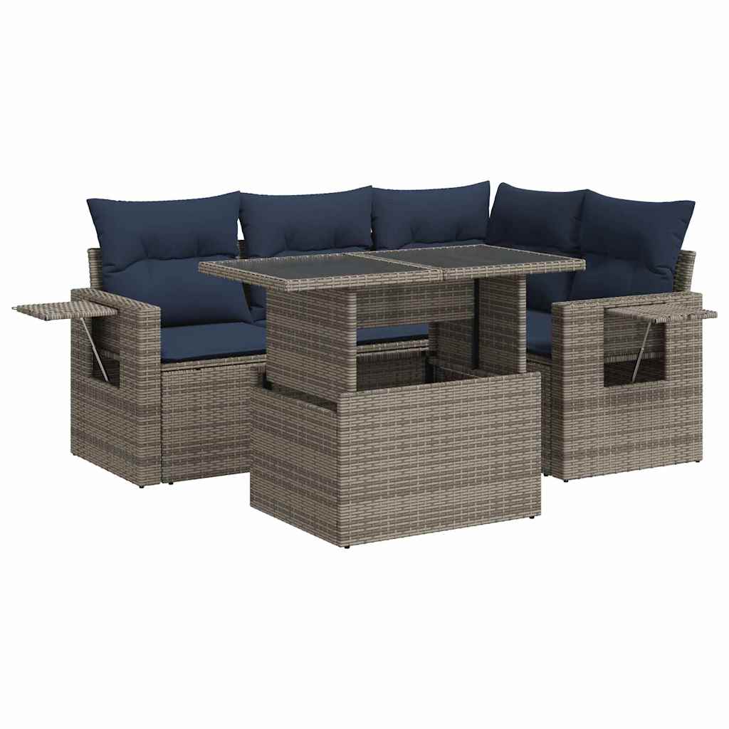 Set Divani da Giardino 5 pz con Cuscini Grigio Polyrattan Acacia | homemem39