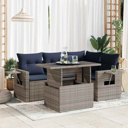 Set Divani da Giardino 5 pz con Cuscini Grigio Polyrattan Acacia | homemem39