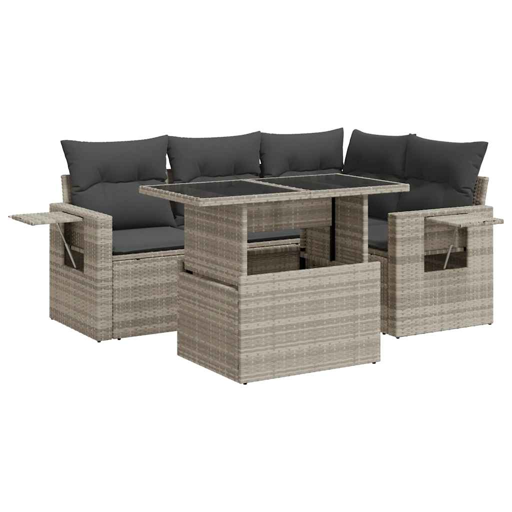 Set Divano da Giardino 5pz con Cuscini Grigio Chiaro Polyrattan | homemem39