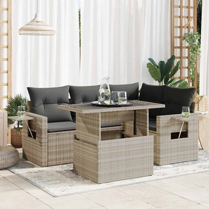 Set Divano da Giardino 5pz con Cuscini Grigio Chiaro Polyrattan - homemem39