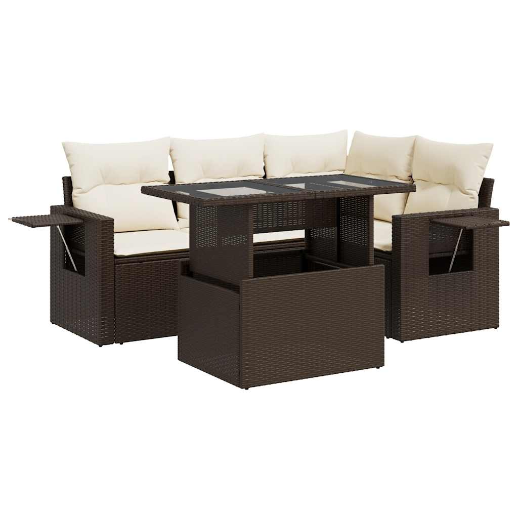 Set Divano da Giardino 5 pz con Cuscini Marrone in Polyrattan | homemem39