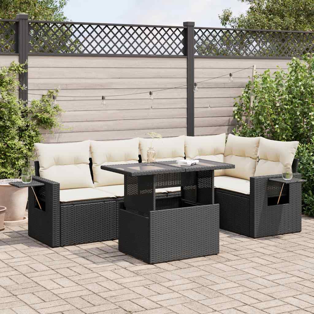 Set Divano da Giardino 6 pz con Cuscini Nero in Polyrattan | homemem39