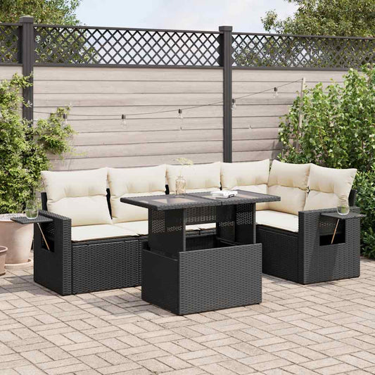 Set Divano da Giardino 6 pz con Cuscini Nero in Polyrattan - homemem39