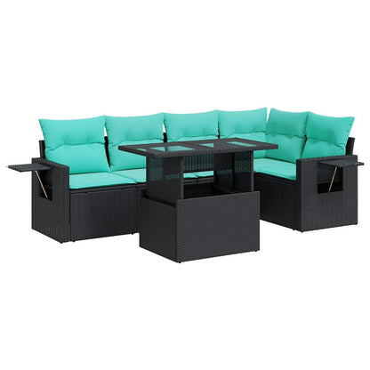 Set Divano da Giardino 6 pz con Cuscini Nero Polyrattan Acacia | homemem39