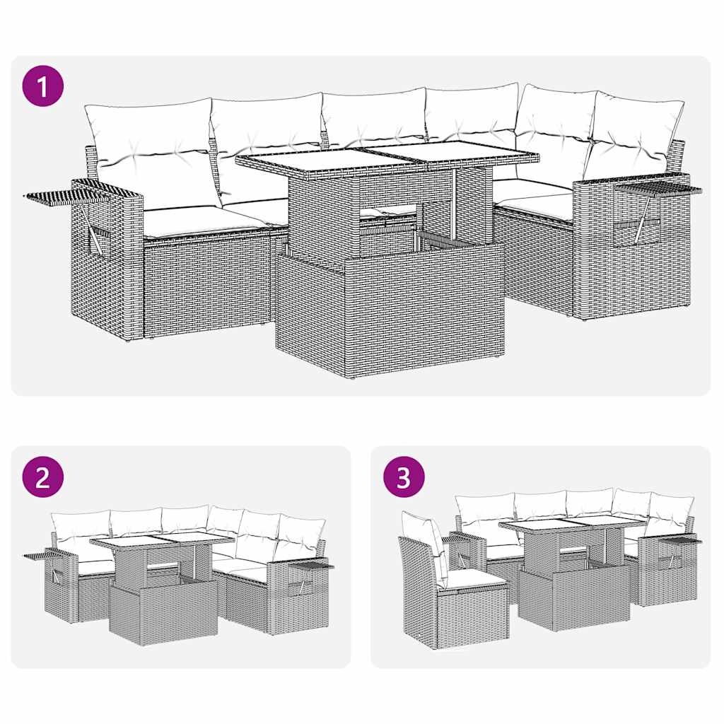 Set Divano da Giardino 6 pz con Cuscini Nero Polyrattan Acacia | homemem39