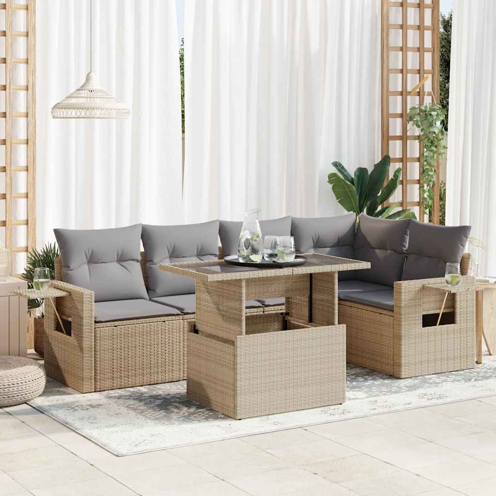 Set Divano da Giardino 6 pz con Cuscini Beige in Polyrattan | homemem39