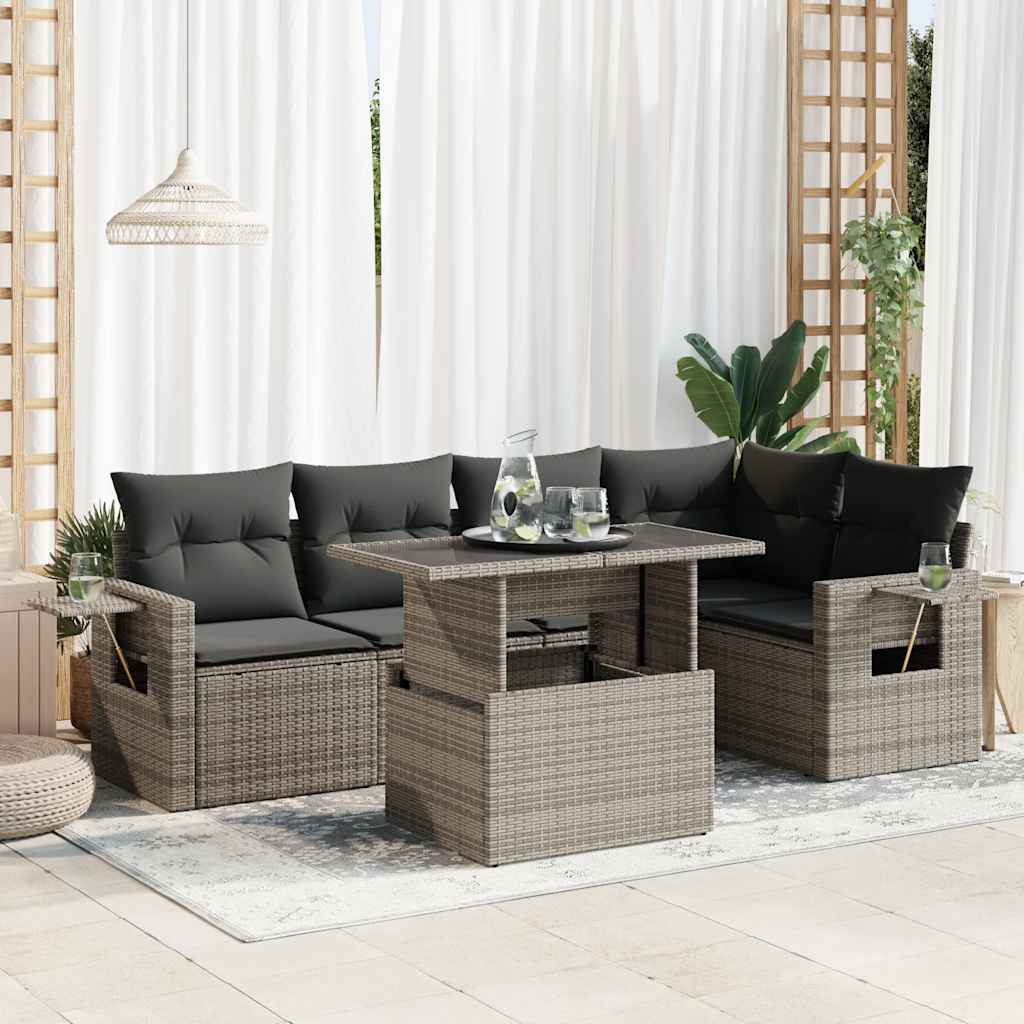 Set Divano da Giardino 6 pz con Cuscini Grigio in Polyrattan