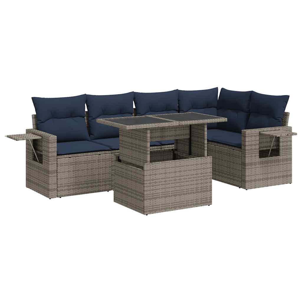 Set Divano da Giardino 6pz con Cuscini Grigio Polyrattan Acacia | homemem39