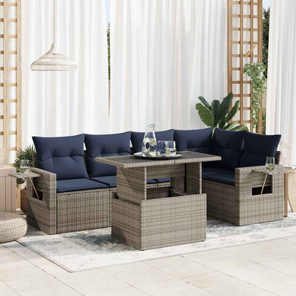 Set Divano da Giardino 6pz con Cuscini Grigio Polyrattan Acacia | homemem39