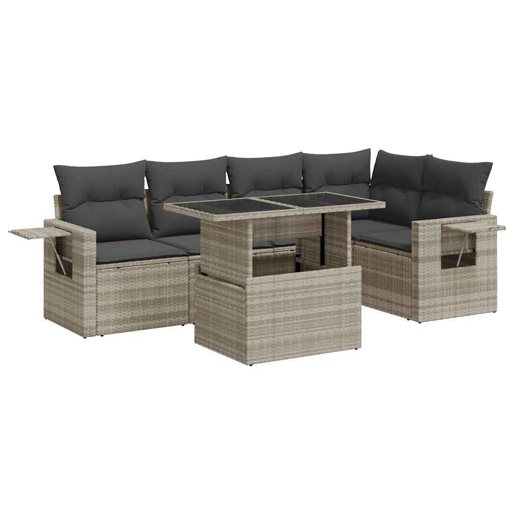 Set Divano da Giardino 6pz con Cuscini Grigio Chiaro Polyrattan