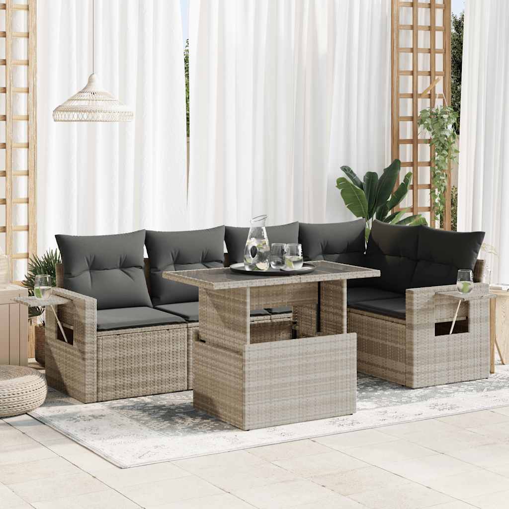 Set Divano da Giardino 6pz con Cuscini Grigio Chiaro Polyrattan | homemem39