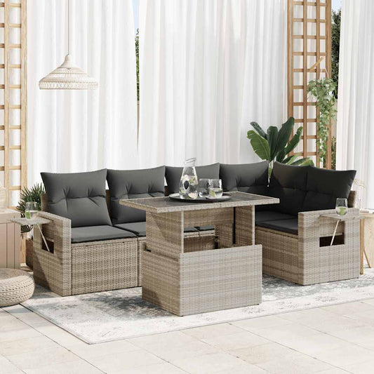 Set Divano da Giardino 6pz con Cuscini Grigio Chiaro Polyrattan - homemem39