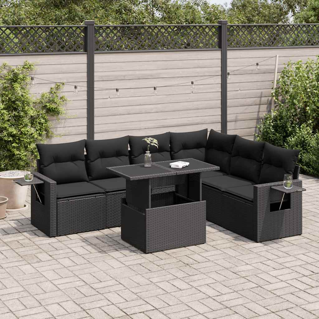 Set Divani da Giardino con Cuscini 7pz Nero Polyrattan - homemem39