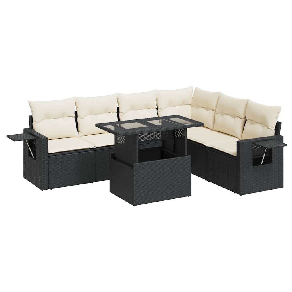 Set Divani da Giardino con Cuscini 7pz Nero Polyrattan | homemem39