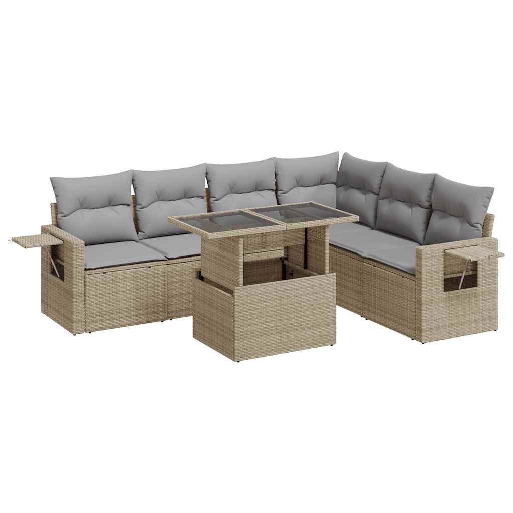 Set Divani da Giardino 7 pz con Cuscini Beige in Polyrattan | homemem39