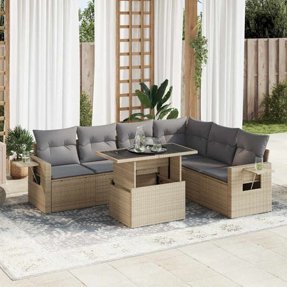 Set Divani da Giardino 7 pz con Cuscini Beige in Polyrattan - homemem39