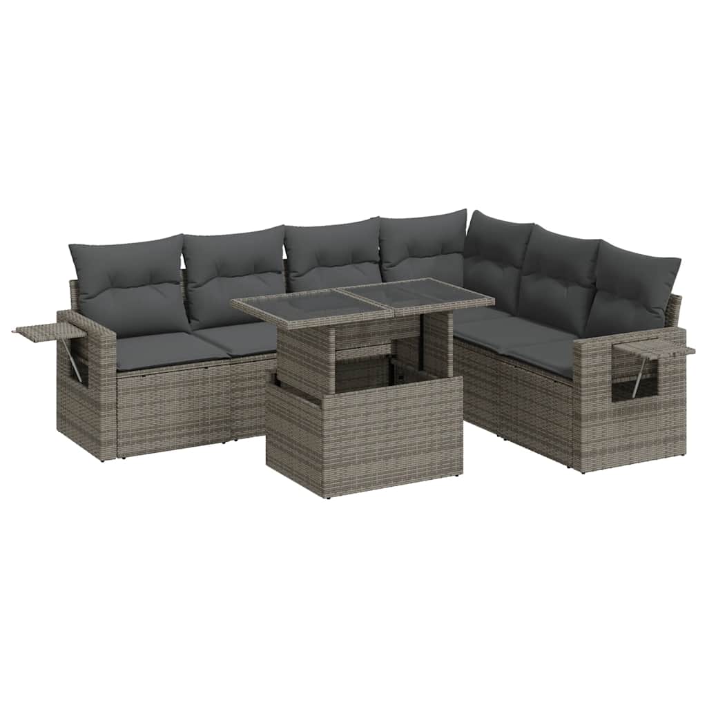 Set Divani da Giardino 7 pz con Cuscini Grigio in Polyrattan - homemem39